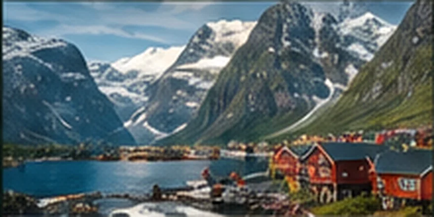 Norwegian coastal fishing landscape, representing seafood and seasonal work